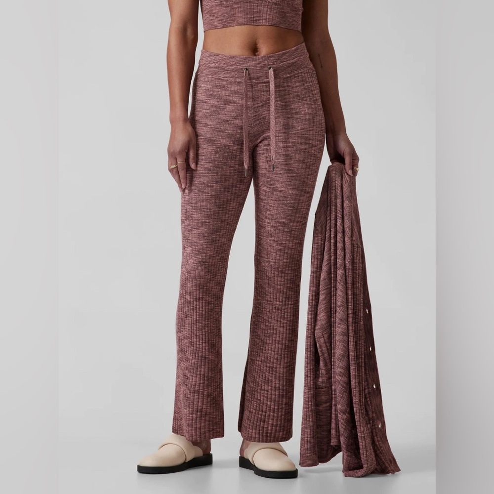 Athleta Womens Small Revolve Pants‎ In Tawny Rose Ribbed Yoga Stretch Travel